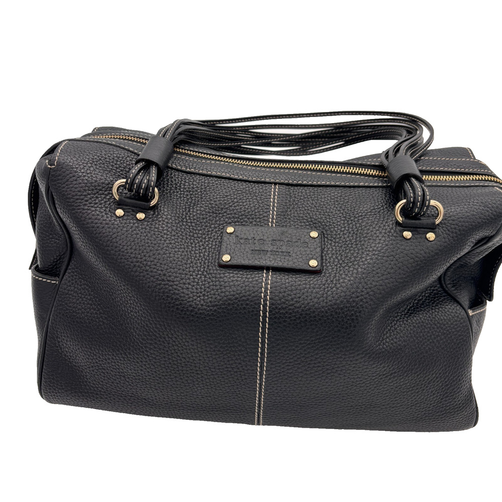 Kate Spade NY Black Pebbled Leather Satchel Bag Gold Hardware Polka Dot